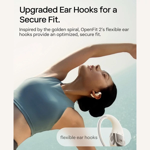 SHOKZ OpenFit 2 nyitott fülhallgató, vezeték nélküli Bluetooth, 48 óra üzemidő, IP55, Bluetooth 5.4 - Fehér