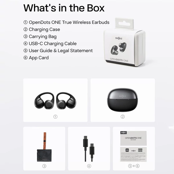 SHOKZ OpenDots ONE nyitott fülhallgató, Dolby Audio, IP54 vízálló, 40 óra üzemidő, több eszköz párosítás - Fekete