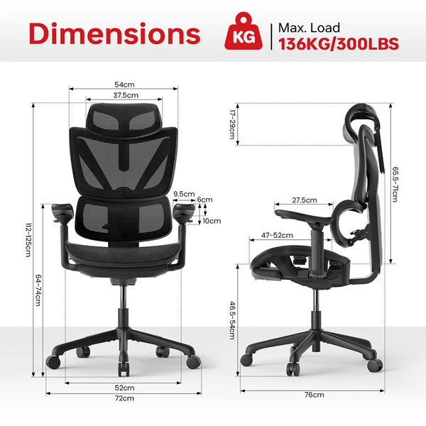 ACGAM CG-5245M ergonomikus gamer irodai szék, 3D állítható kartámasz, lábtartóval