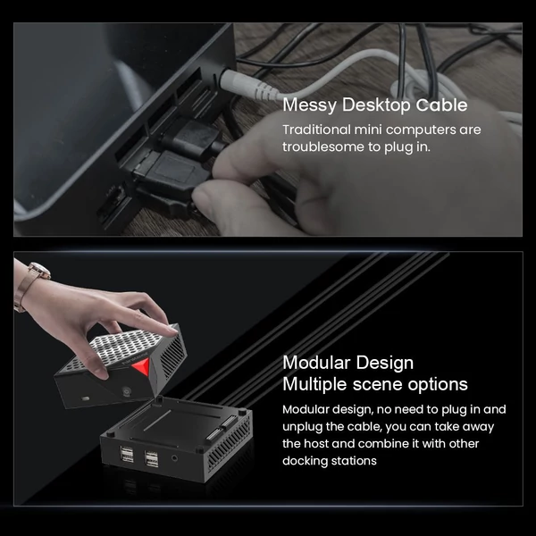 Ninkear MBOX 8 Pro mágneses moduláris mini PC, Ryzen 7 8845HS, 32GB DDR5 RAM, 1TB SSD, 4K HDMI/DP/Type-C, WiFi 6, BT 5.2, RGB