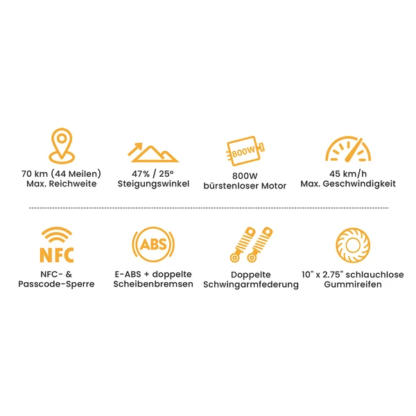 Ausom L1 elektromos roller, 800W motor, 48V 15,6Ah akku, 10" kerekek, 45km/h, 70km hatótáv, tárcsafék, NFC, kódzár