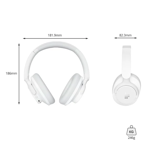 Tronsmart Sounfii Q20 ANC Bluetooth fejhallgató, 50 óra üzemidő, 90°-ban forgó párnák, 2 eszköz párosítás, app vezérlés, zajszűrés - Fehér