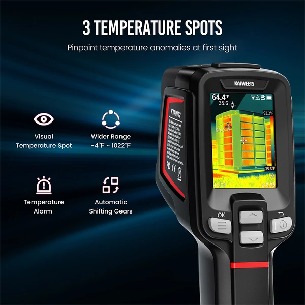KAIWEETS KTI-W02 PRO hőképalkotó kamera – 256×192-es infravörös felbontás, -20 és 550 °C közötti mérés, több képmegjelenítési mód, 16 GB memóriakártyával