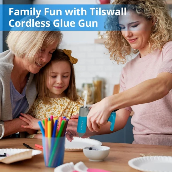 Tilswall W106 akkus ragasztópisztoly – gyorsan melegszik, újratölthető USB-C-vel, 20 ragasztórúddal - kék