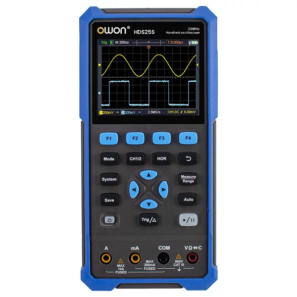 OWON HDS25S 3 az 1-ben digitális multiméter (2 csatornás oszcilloszkóp + 1 csatornás jelgenerátor), 25 MHz, 250 MSa/s