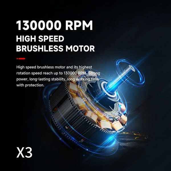 JARVIS X3 erőteljes turbó ventilátor – 130 000 fordulat/perc, kefementes motor, 3000 mAh akkumulátor kapacitás, három sebesség fokozat