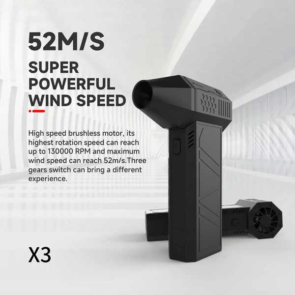 JARVIS X3 erőteljes turbó ventilátor – 130 000 fordulat/perc, kefementes motor, 3000 mAh akkumulátor kapacitás, három sebesség fokozat