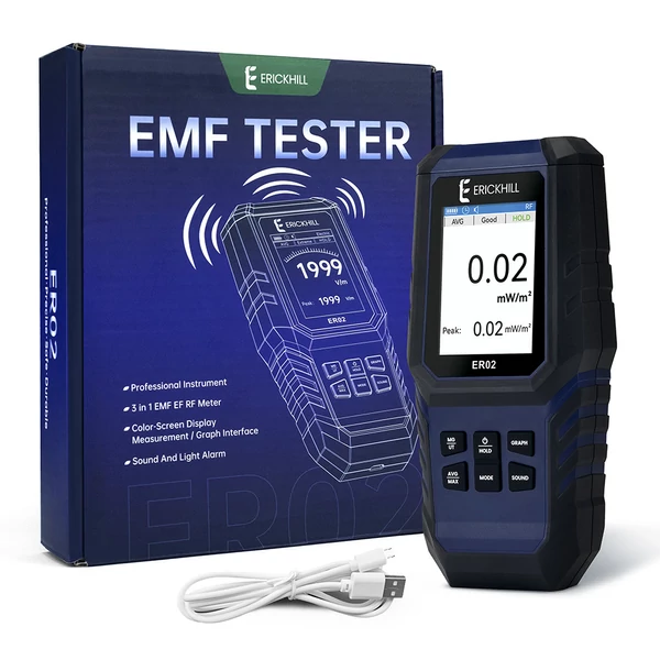 ERICKHILL ER02 3 az 1-ben EMF mérő – Elektromágneses tér detektor EF/RF/MF sugárzás mérésére, szellemvadászathoz és otthoni ellenőrzésekhez