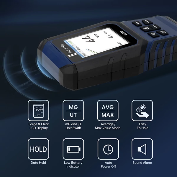 ERICKHILL ER02 3 az 1-ben EMF mérő – Elektromágneses tér detektor EF/RF/MF sugárzás mérésére, szellemvadászathoz és otthoni ellenőrzésekhez