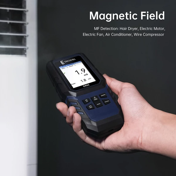 ERICKHILL ER02 3 az 1-ben EMF mérő – Elektromágneses tér detektor EF/RF/MF sugárzás mérésére, szellemvadászathoz és otthoni ellenőrzésekhez