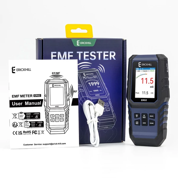 ERICKHILL ER02 3 az 1-ben EMF mérő – Elektromágneses tér detektor EF/RF/MF sugárzás mérésére, szellemvadászathoz és otthoni ellenőrzésekhez
