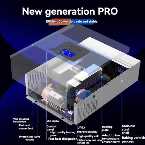 DAXTROMN 3500W napelemes inverter – 5000W tiszta szinuszhullám, 100A MPPT napelemes töltő, max. 500V DC PV bemenet