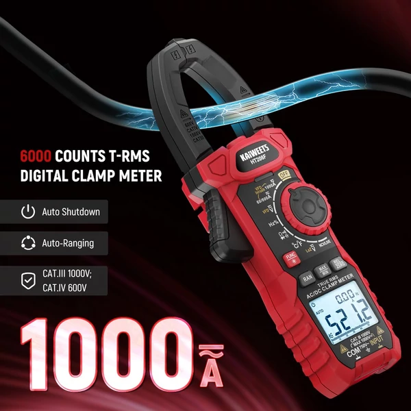 KAIWEETS HT208F áramlökésmérő lakatfogó – 1000A TRMS, 6000 kijelzett érték, 38 mm-es pofanyílás, automatikus kikapcsolás