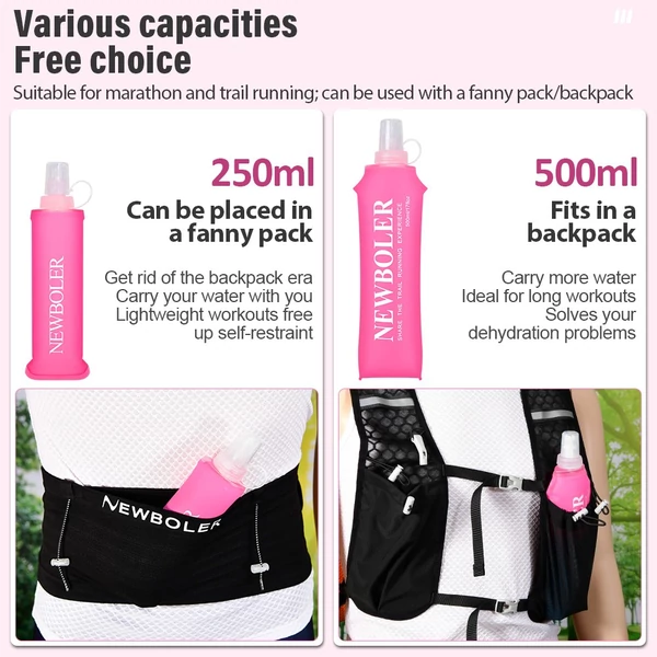 NEWBOLER BOT200 összecsukható, BPA-mentes, puha sportkulacs – 500ml, Pink