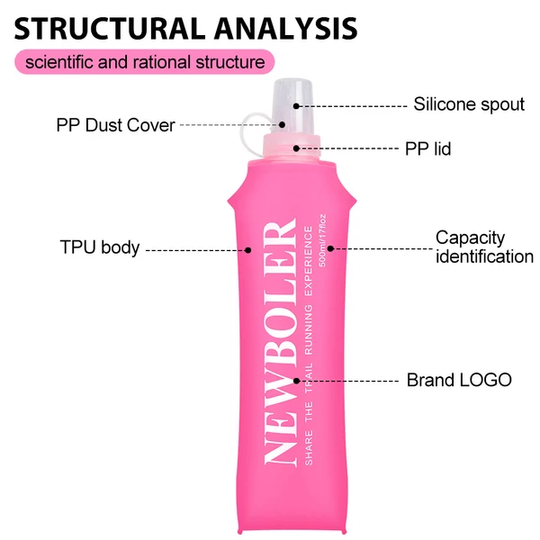 NEWBOLER BOT200 összecsukható, BPA-mentes, puha sportkulacs – 500ml, Pink