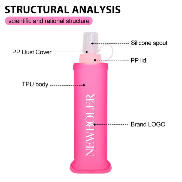NEWBOLER BOT200 összecsukható, BPA-mentes, puha sportkulacs – 250ml, Pink