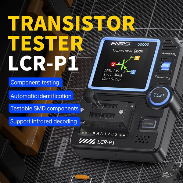 FNIRSI LCR-P1 univerzális alkatrészvizsgáló – tranzisztorok, kondenzátorok, ellenállások, diódák és más alkatrészek mérésére