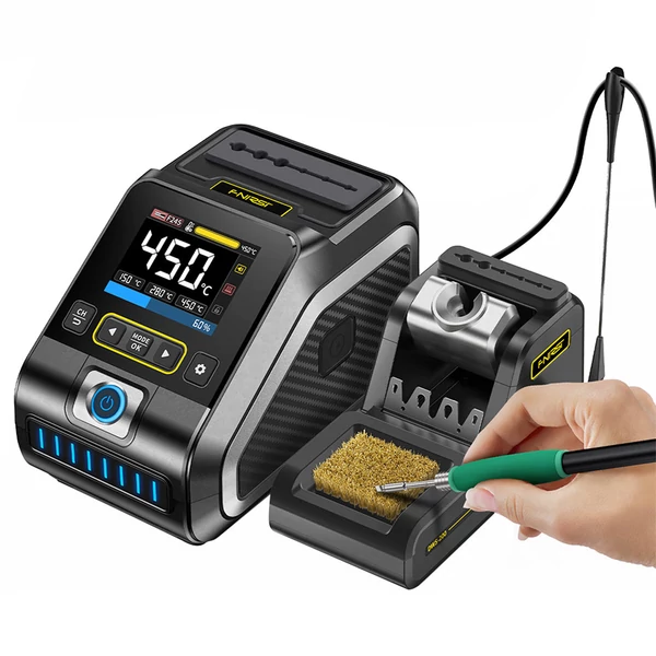 FNIRSI DWS-200 F245 200W digitális forrasztóállomás készlet, 1 hegy, 2 segédkar, színes kijelző, hőfok tárolás