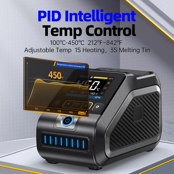 FNIRSI DWS-200 F245 200W digitális forrasztóállomás készlet, 1 hegy, 2 segédkar, színes kijelző, hőfok tárolás