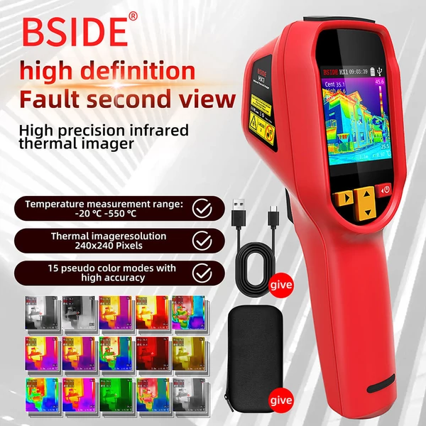 BSIDE HX1 infravörös hőkamera, 240×240 pixeles felbontás, 2,4 hüvelykes LCD kijelző, IP54 védelem