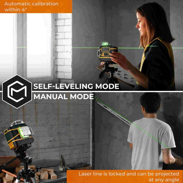 CIGMAN CM-801 3x360° önszintező lézeres szintező – 3D zöld keresztvonal, dupla újratölthető akkumulátorral, távirányítóval, IP54 vízálló kivitel