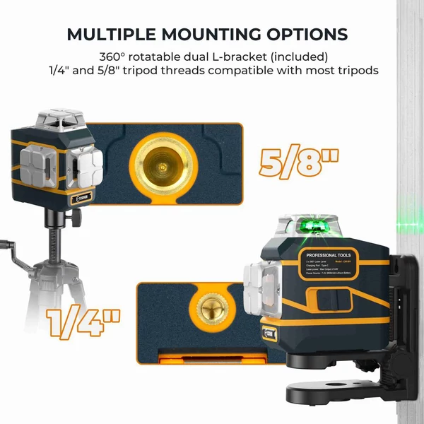CIGMAN CM-801 3x360° önszintező lézeres szintező – 3D zöld keresztvonal, dupla újratölthető akkumulátorral, távirányítóval, IP54 vízálló kivitel