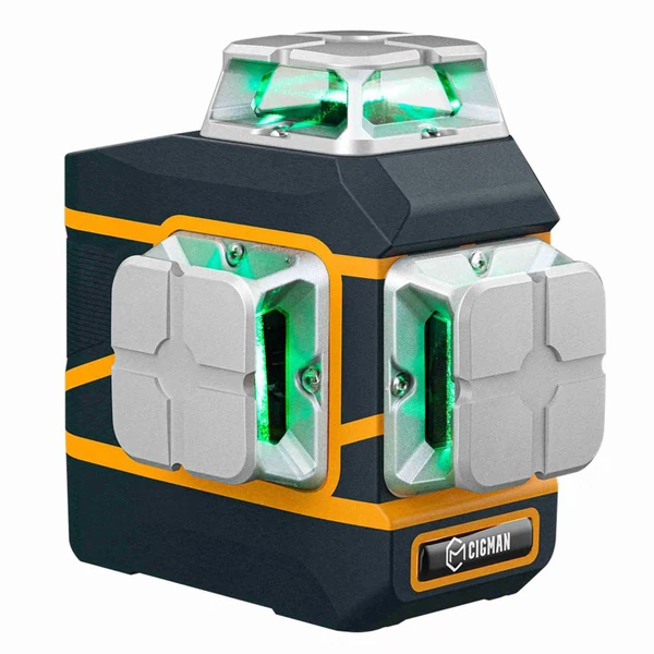 CIGMAN CM-801 3x360° önszintező lézeres szintező – 3D zöld keresztvonal, dupla újratölthető akkumulátorral, távirányítóval, IP54 vízálló kivitel
