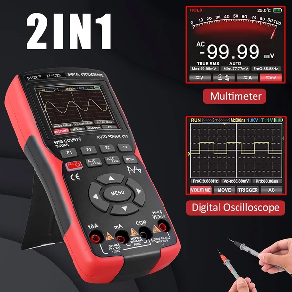 BSIDE ZT702S Digitális Multiméter, Oszcilloszkóp, Auto True RMS, Tranzisztor Szonda, 48M/s 10MHz PC Hullámforma, 2.8" LCD Kijelző