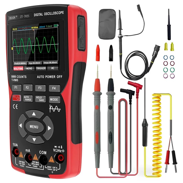 BSIDE ZT702S Digitális Multiméter, Oszcilloszkóp, Auto True RMS, Tranzisztor Szonda, 48M/s 10MHz PC Hullámforma, 2.8" LCD Kijelző