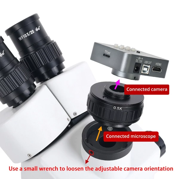 HAYEAR 0,5X C-mount objektív adapter, mikroszkóp kamera csatlakozó, fókuszállítható, trinokuláris sztereó mikroszkóphoz