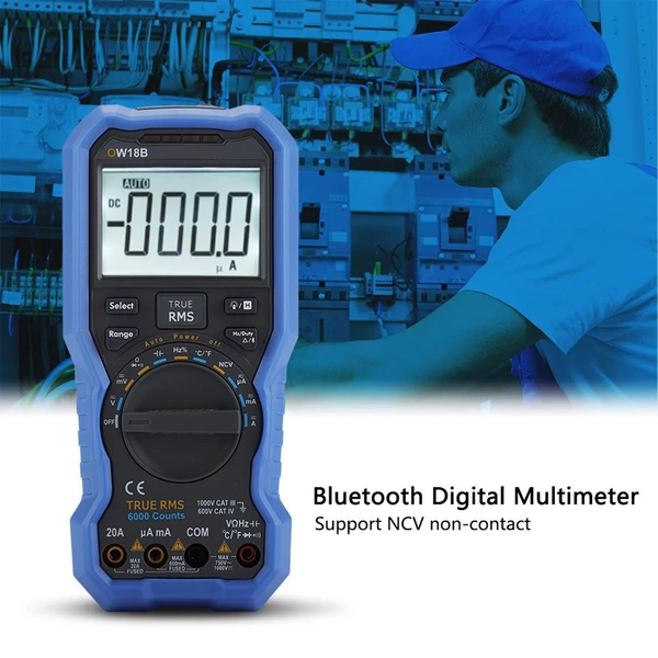 OWON OW18B Bluetooth multiméter, hőmérő adatnaplózó, 5999 kijelzés, NCV érintés nélküli feszültségmérés, True RMS, Android/iOS, zseblámpa
