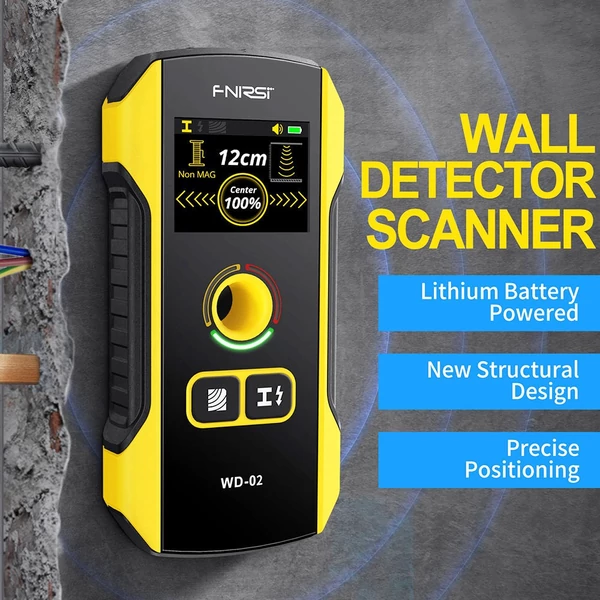 FNIRSI WD-02 falérzékelő, fém/fa/AC vezeték mód, 3 szintű érzékenység, pozícionáló lyuk, TFT kijelző, 300mAh akku