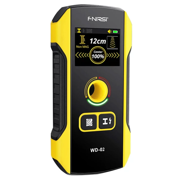 FNIRSI WD-02 falérzékelő, fém/fa/AC vezeték mód, 3 szintű érzékenység, pozícionáló lyuk, TFT kijelző, 300mAh akku