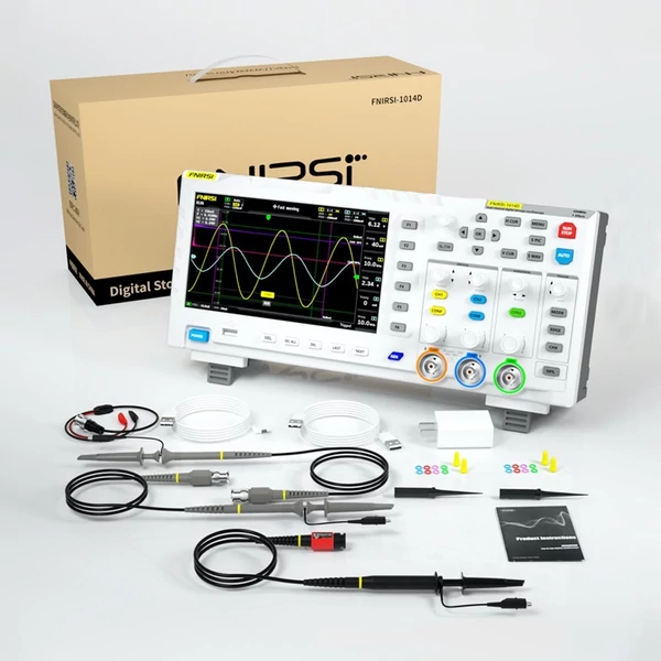 FNIRSI 1014D 2 az 1-ben digitális oszcilloszkóp 100X nagyfeszültségű szondával, DDS jelgenerátor, 2 csatorna, 100MHz, 1GSa/s, 7" LCD kijelző