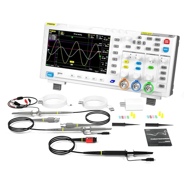 FNIRSI 1014D 2 az 1-ben digitális oszcilloszkóp 100X nagyfeszültségű szondával, DDS jelgenerátor, 2 csatorna, 100MHz, 1GSa/s, 7" LCD kijelző