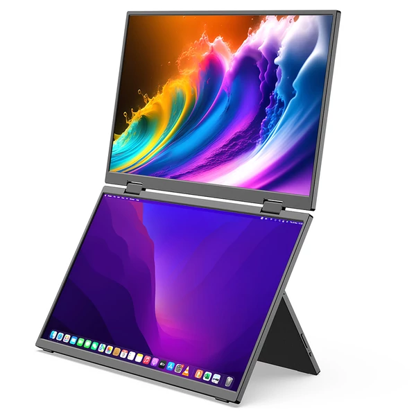 MINIX SF15 összecsukható hordozható monitor, 2×15,6" FHD IPS kijelző, HDR, 178° látószög, beépített hangszórók