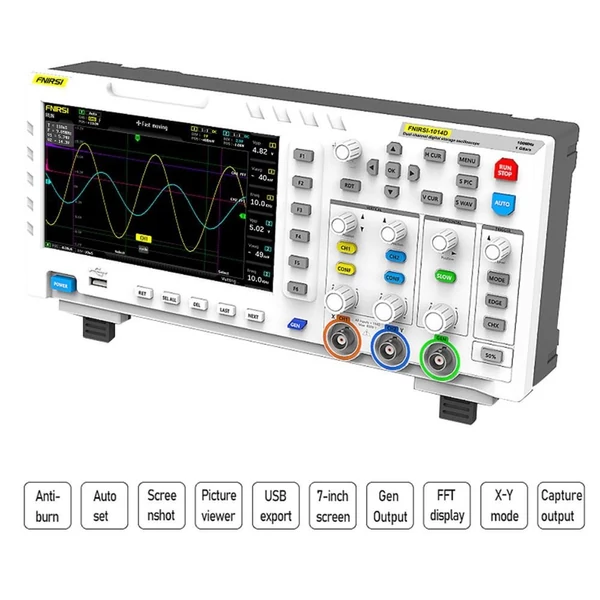 FNIRSI 1014D 2 az 1-ben digitális oszcilloszkóp, 2 csatorna, 100MHz sávszélesség, 1GSa/s mintavétel, DDS jelforrás