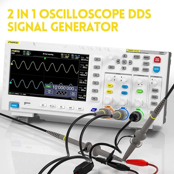 FNIRSI 1014D 2 az 1-ben digitális oszcilloszkóp, 2 csatorna, 100MHz sávszélesség, 1GSa/s mintavétel, DDS jelforrás