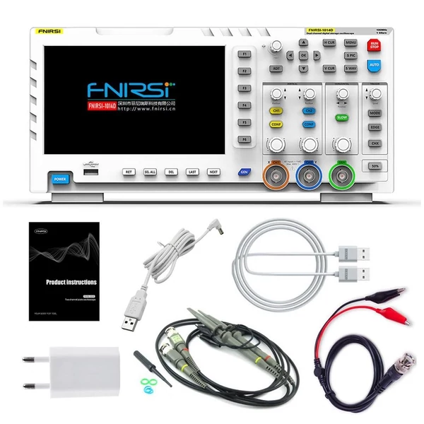 FNIRSI 1014D 2 az 1-ben digitális oszcilloszkóp, 2 csatorna, 100MHz sávszélesség, 1GSa/s mintavétel, DDS jelforrás