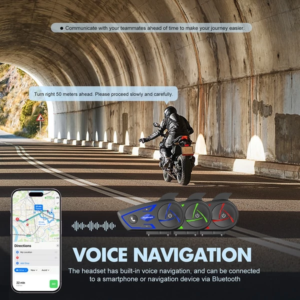 Houtonsen S3 motoros sisak headset, 1000 m intercom, 30 óra üzemidő, RGB fény, Bluetooth 5.1, Type-C, IP67 vízálló - 1 db