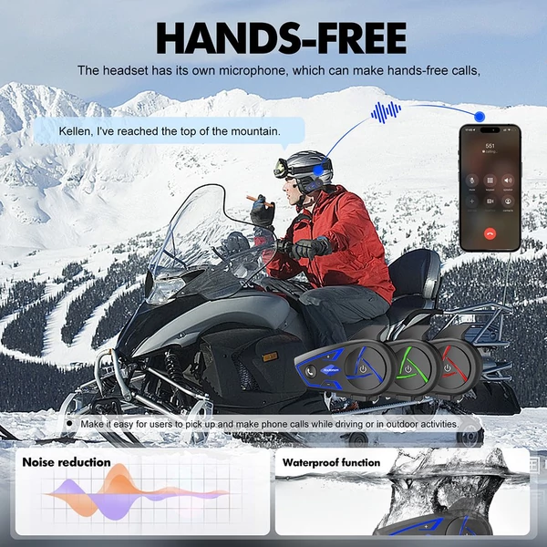 Houtonsen S3 motoros sisak headset, 1000 m intercom, 30 óra üzemidő, RGB fény, Bluetooth 5.1, Type-C, IP67 vízálló - 1 db