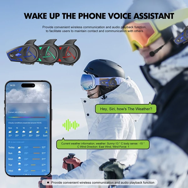 Houtonsen S3 motoros sisak headset, 1000 m intercom, 30 óra üzemidő, RGB fény, Bluetooth 5.1, Type-C, IP67 vízálló - 1 db