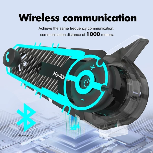 Houtonsen S6 motoros sisak headset, 1000m intercom, hangnavigáció, Bluetooth 5.1, 30h üzemidő, Type-C, IP65 vízálló - 2 db-os csomag