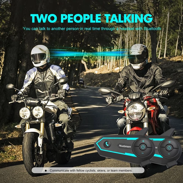 Houtonsen S6 motoros sisak headset, 1000m intercom, hangnavigáció, Bluetooth 5.1, 30h üzemidő, Type-C, IP65 vízálló - 2 db-os csomag