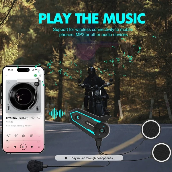 Houtonsen S6 motoros sisak headset, 1000m intercom, hangnavigáció, Bluetooth 5.1, 30h üzemidő, Type-C, IP65 vízálló - 2 db-os csomag
