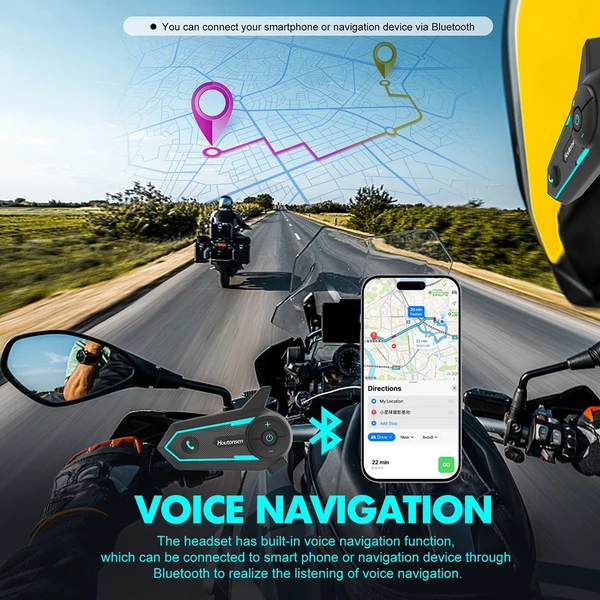 Houtonsen S6 motoros sisak headset, 1000m intercom, hangnavigáció, Bluetooth 5.1, 30 óra üzemidő, Type-C, IP65 vízálló - 1 db