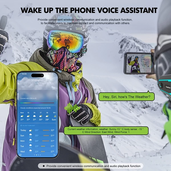 Houtonsen S6 motoros sisak headset, 1000m intercom, hangnavigáció, Bluetooth 5.1, 30 óra üzemidő, Type-C, IP65 vízálló - 1 db