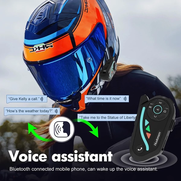 Houtonsen V8 Plus motoros sisak headset, 1000m 2-fős intercom, 30h üzemidő, zajszűrés, MP3/GPS/FM, AI asszisztens, IPX67, BT 5.2, 2 db/csomag
