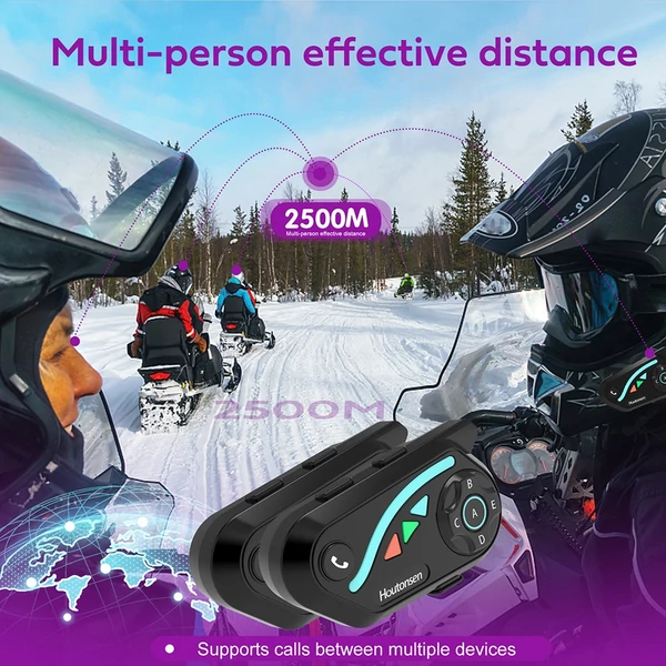 Houtonsen V8 Plus motoros sisak headset, 1000m 2 fős intercom, 30h üzemidő, zajszűrés, MP3/GPS/FM, AI asszisztens, IPX67, Bluetooth 5.2
