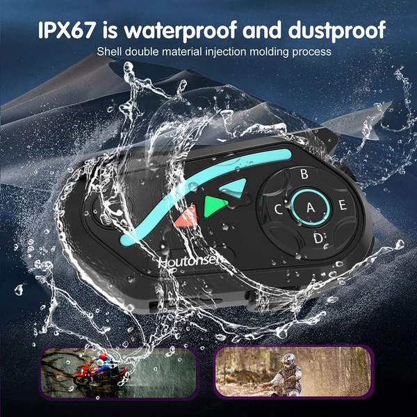 Houtonsen V8 Plus motoros sisak headset, 1000m 2 fős intercom, 30h üzemidő, zajszűrés, MP3/GPS/FM, AI asszisztens, IPX67, Bluetooth 5.2